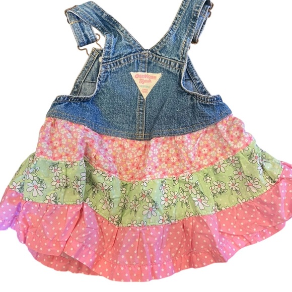 OshKosh Denim Overall Jumper Dress Pink Green Floral 12 months Casual Spring - Picture 2 of 5